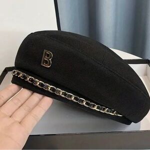 Black Chain-Embellished Cap